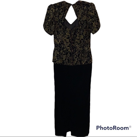 Black Velvet Maxi Dress Prom Scott McClintock Gown - Picture 4 of 6